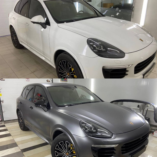 Оклейка Porsche в цветную полиуретановую пленку Sunmax 45 Matte AMG Gray PPF