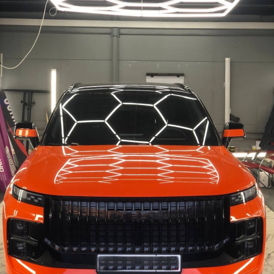 Оклейка Jaecoo цветным антигравийным полиуретаном Sunmax 6 Lotus Orange Color PPF