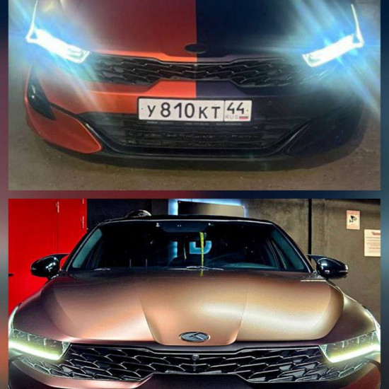 Оклейка KIA K5 цветным полиуретаном Sunmax 37 Matte Black Charm Red PPF
