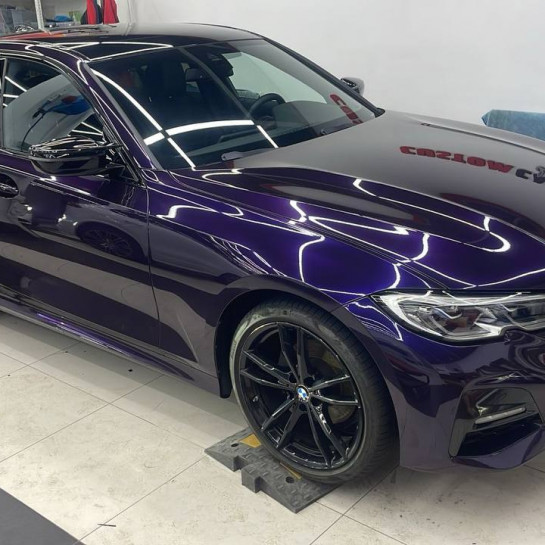 Оклейка BMW сиреневым полиуретаном Sunmax 20 Purple Pearl PPF