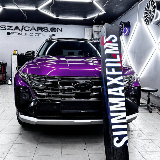 Оклейка Hyundai полиуретановой пленкой Sunmax 19 Violet Pearl PPF