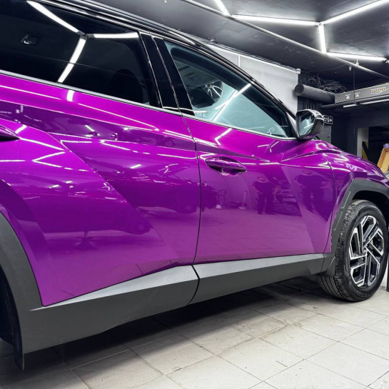 Оклейка Hyundai полиуретановой пленкой Sunmax 19 Violet Pearl PPF