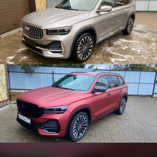 Оклейка кузова авто Geely полиуретаном Sunmax 113 Matt Metal Flame Red PPF