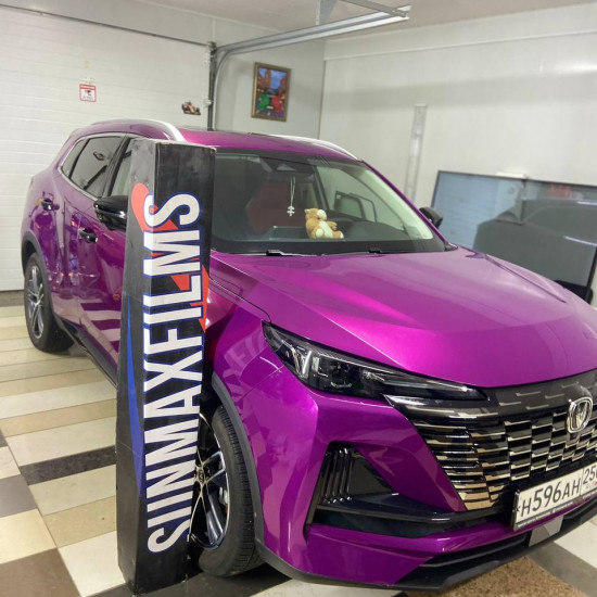 Оклейка Changan цветным полиуретаном Sunmax 19 Violet Pearl PPF