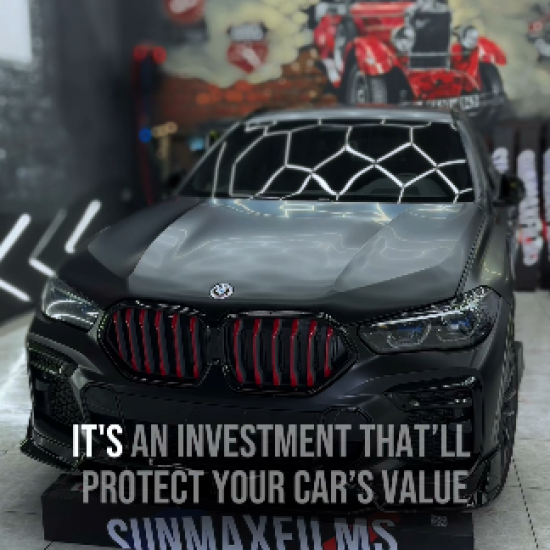 Оклейка автомобиля BMW X6 матовым полиуретаном Sunmax 137 Matt Metal Black PPF