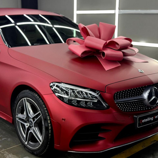 Оклейка Mercedes полиуретановой пленкой Sunmax 112 Matt Metal Romanee Red PPF