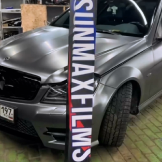 Оклейка Mercedes полиуретаном Sunmax цвета 45 Matte AMG Gray PPF