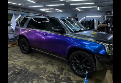 Оклейка Cadillac полиуретаном Sunmax 30 Green Blue PPF и 45 Matte AMG Gray PPF