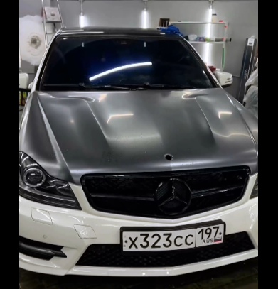 Оклейка Mercedes полиуретаном Sunmax цвета 45 Matte AMG Gray PPF